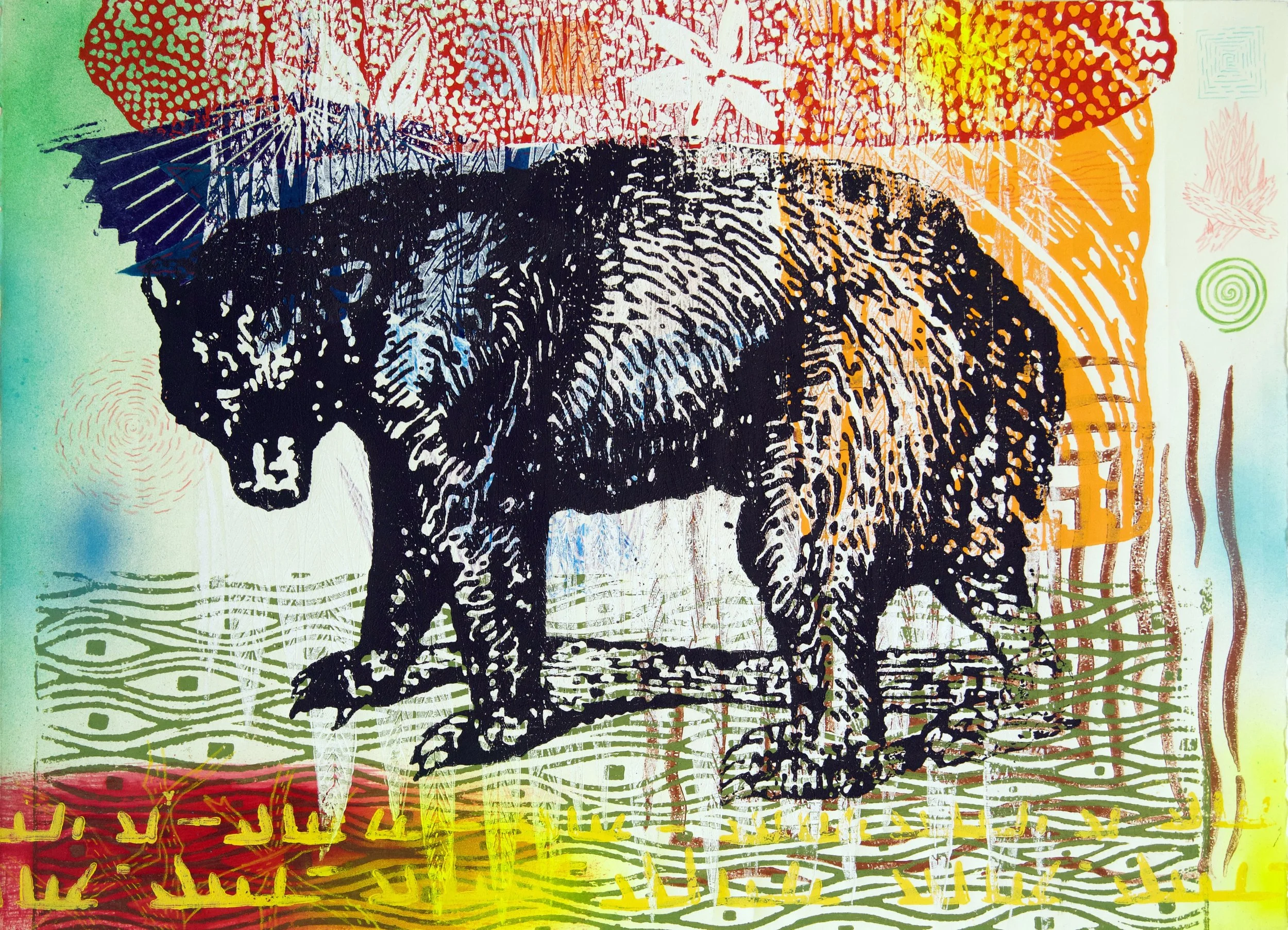 Bear : out of the big thicket 19"x27" mixed media on paper