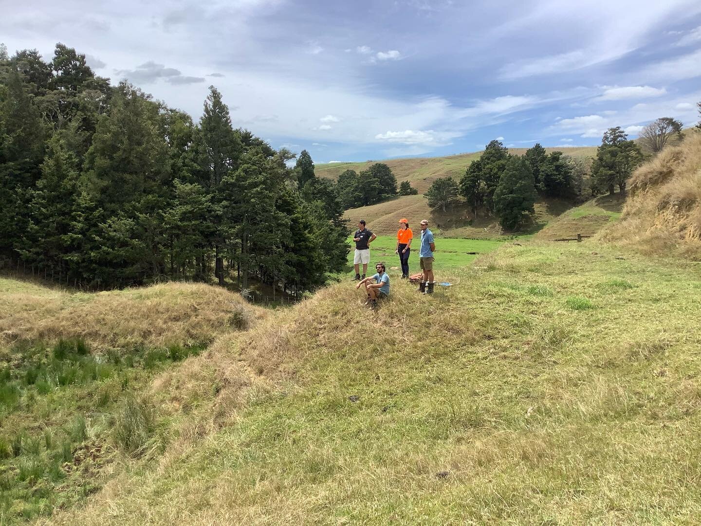 Field advisor training. These students are discussing the challenges and viability of fencing in hill country - how to keep grazing animals out of wetlands and sediment source areas, where access is limited and land is often steep. 

Revegetation, re