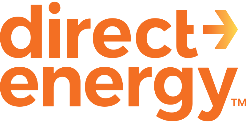 Direct Energy logo in orange text and arrow on a white background.