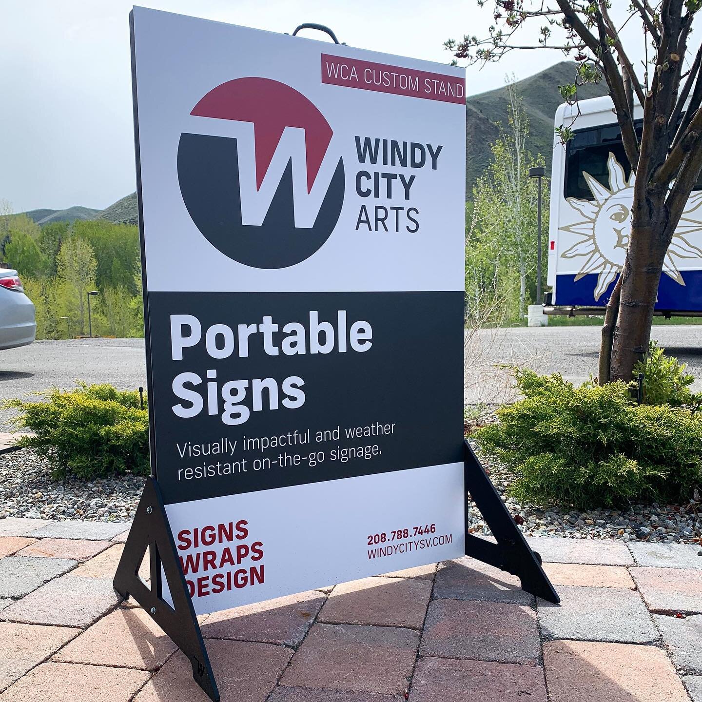 Our portable signs are visually impactful and weather resistant on-the-go signage!To request a quote: call, email, or request a quote through our website &ldquo;contact us&rdquo; page. We look forward to bringing your vision to life!