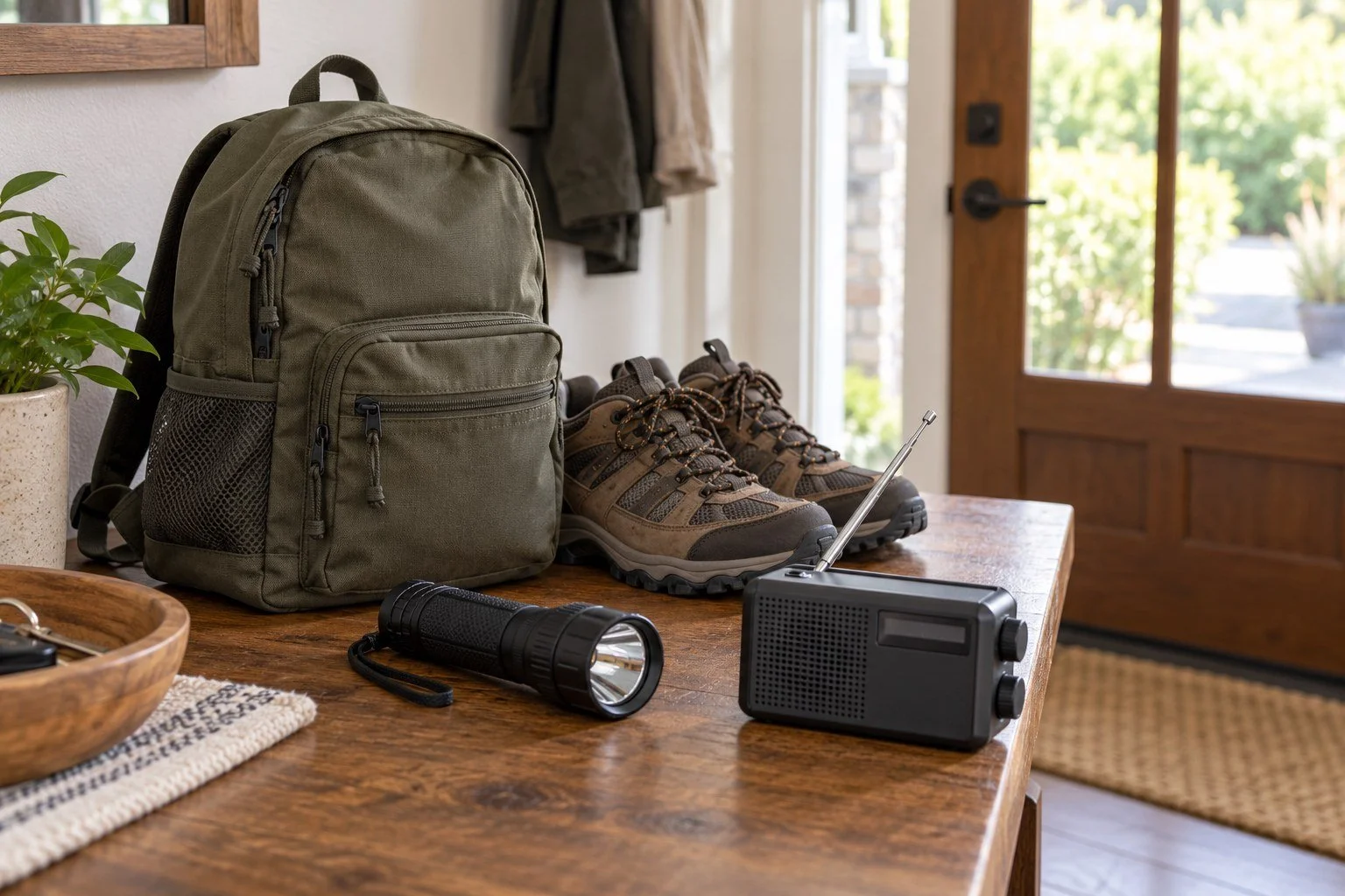 AI-generated illustration of unbranded preparedness equipment; not a complete kit or a specific product.