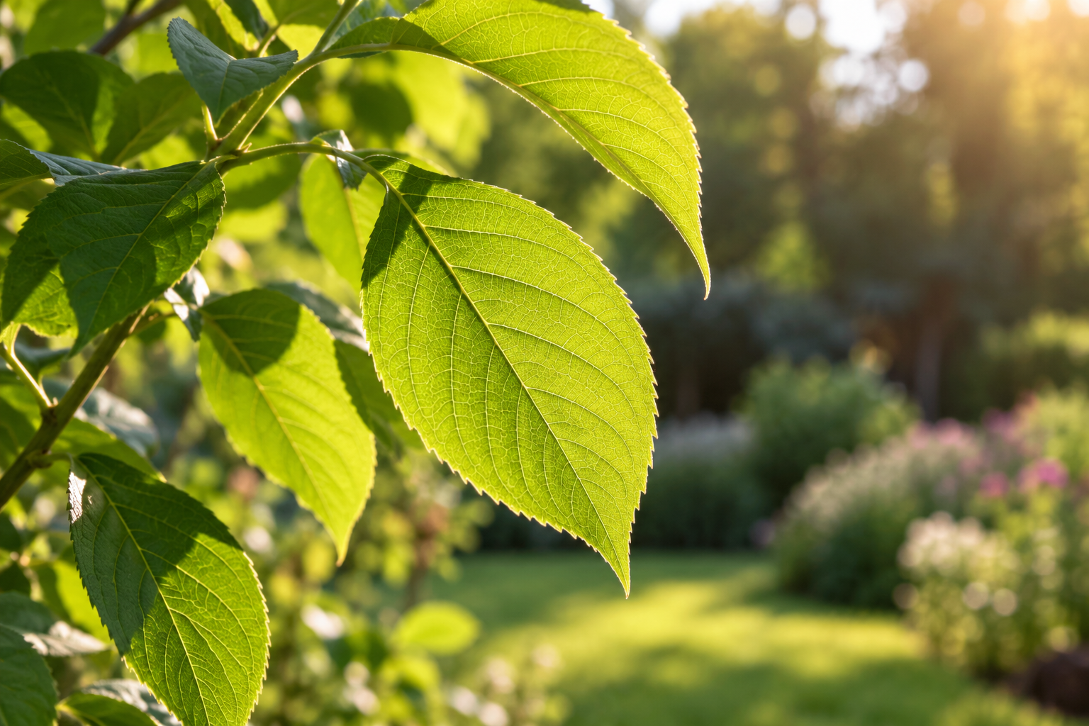 Backlit green leaves in a garden; AI-generated editorial illustration for the photosynthesis discussion.
