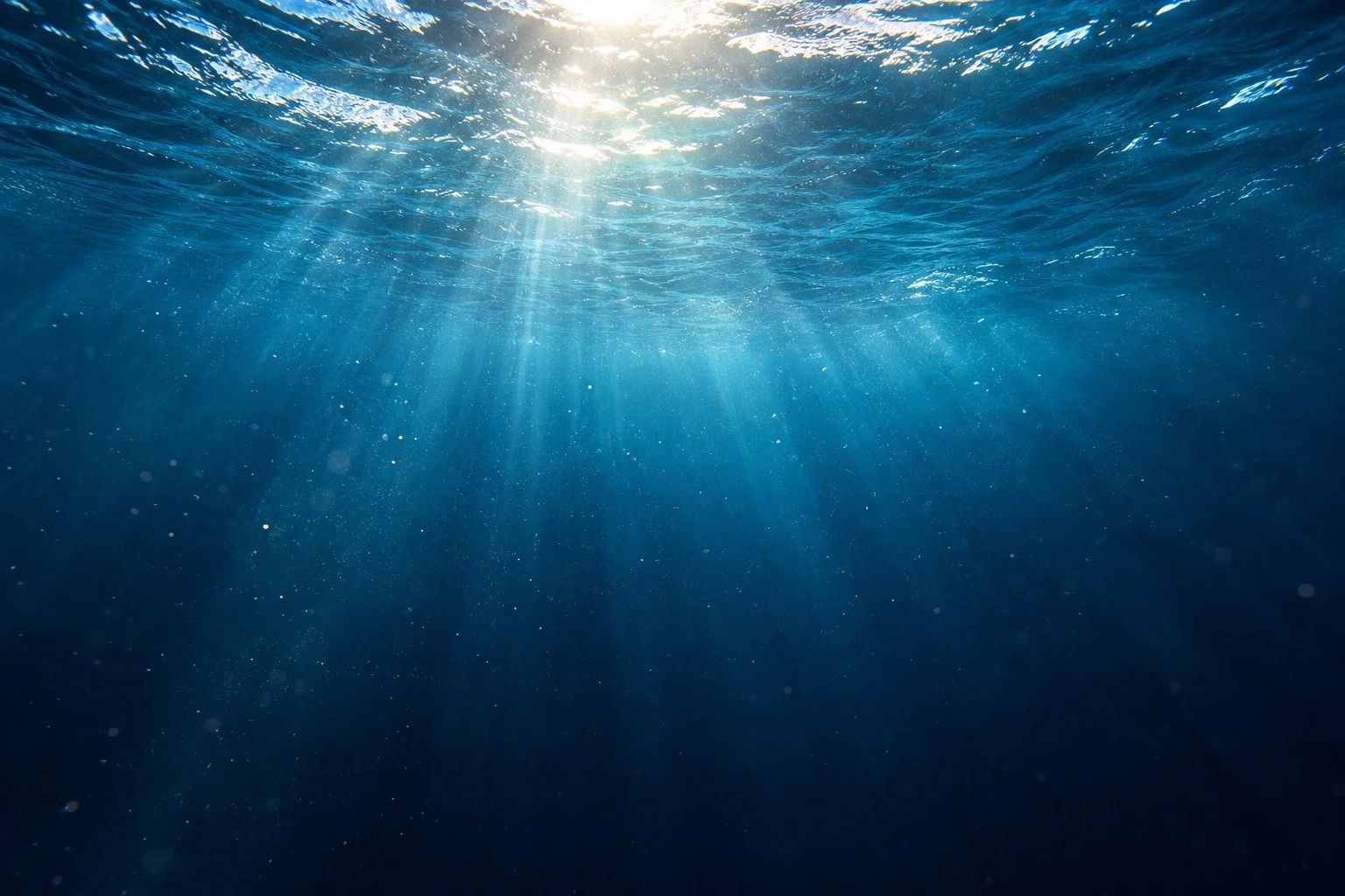 AI-generated editorial illustration of sunlight fading into imagined open ocean; not a photograph of the San José or any wreck site.