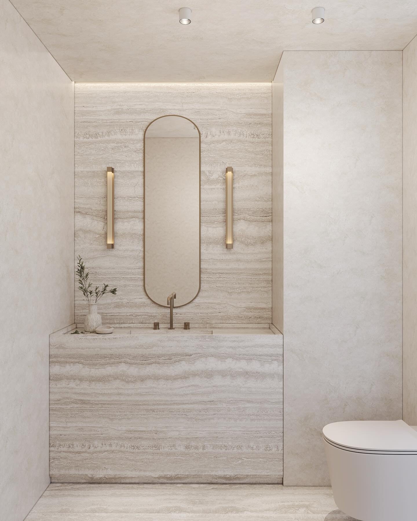 Embracing the timeless elegance of Travertine stone in the powder room of our Freshwater Residence. The warm earthy tones and subtle textures of the stone create a luxurious and inviting space, enveloping all who enter in a sense of sophisticated tra