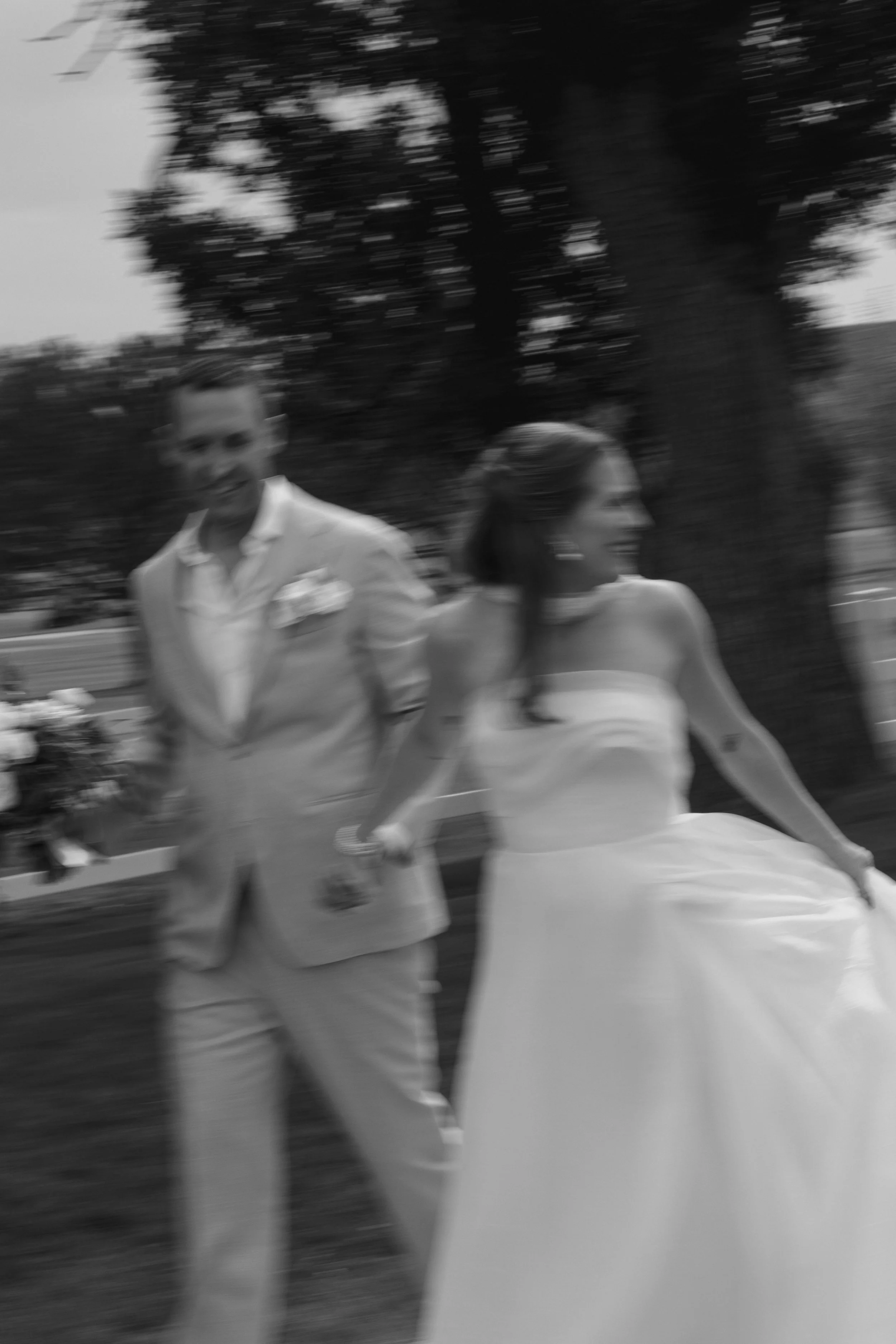 blurry portrait of the bride and groom at The Barn at Raccoon Creek