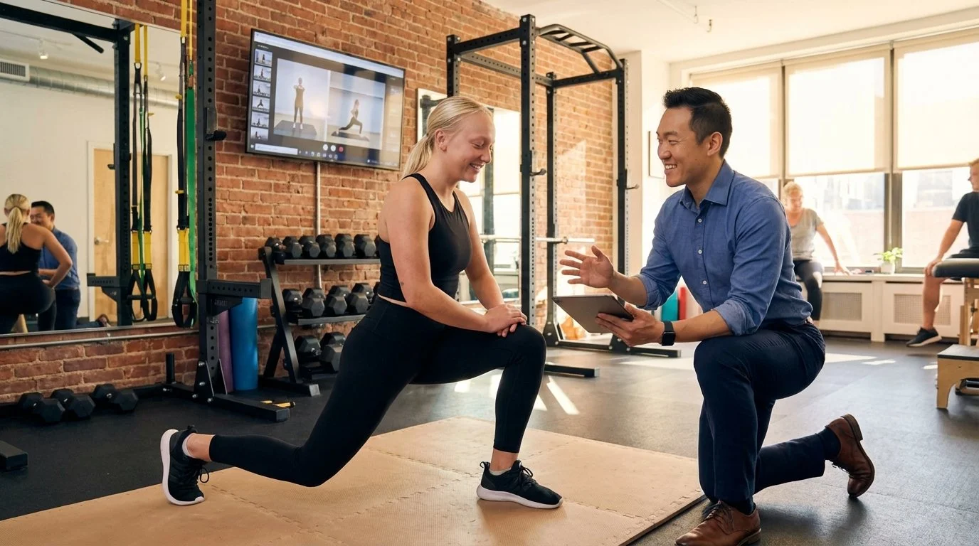 Athlete performing functional movement assessment at a performance physical therapy clinic in New York