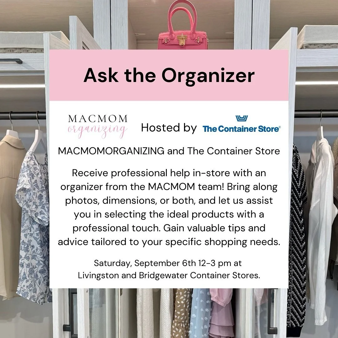 🍂 Ask the Organizer Event! 🍂

Join us this Saturday, September 6th from 12&ndash;3 pm @thecontainerstore.

✨ Marisa will be at the Livingston Store
✨ Meredith will be at the Bridgewater Store

Bring your questions, photos + measurements and get per