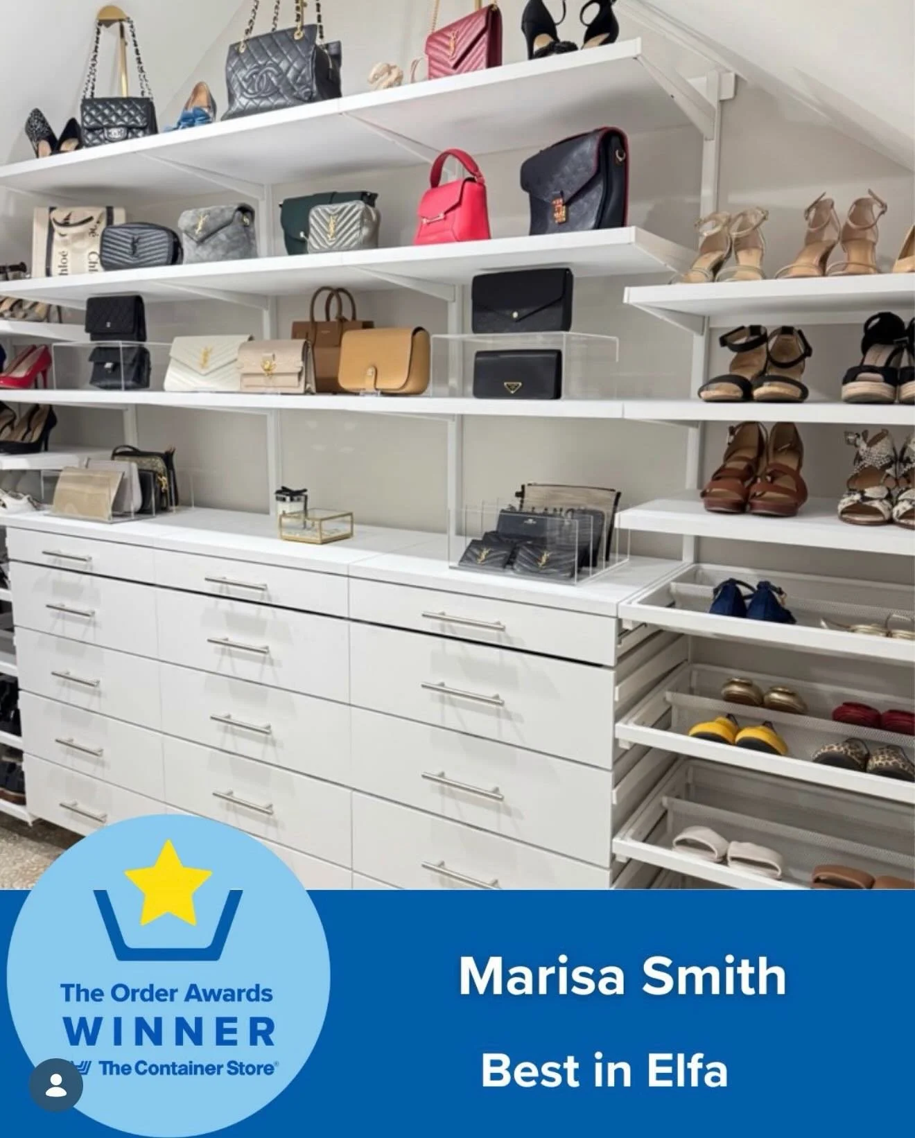 So honored to have won Best in Elfa at the very first @thecontainerstore Order Awards 🥇💙

From closets to pantries to garages, we love creating functional, beautiful spaces using Elfa systems that truly work for our clients. 🤩🤩

Thank you to @the