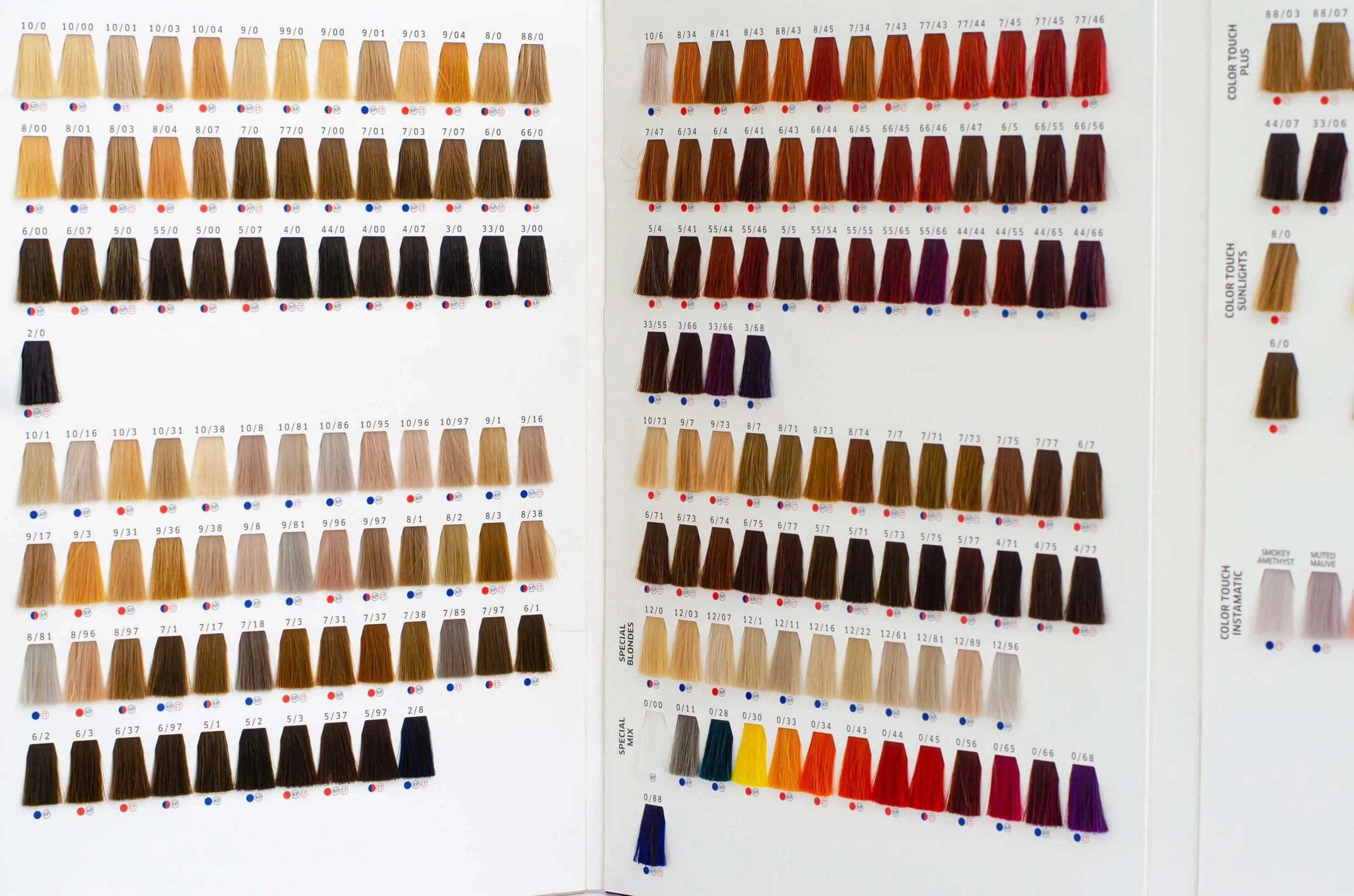 Various hair dye sample chart
