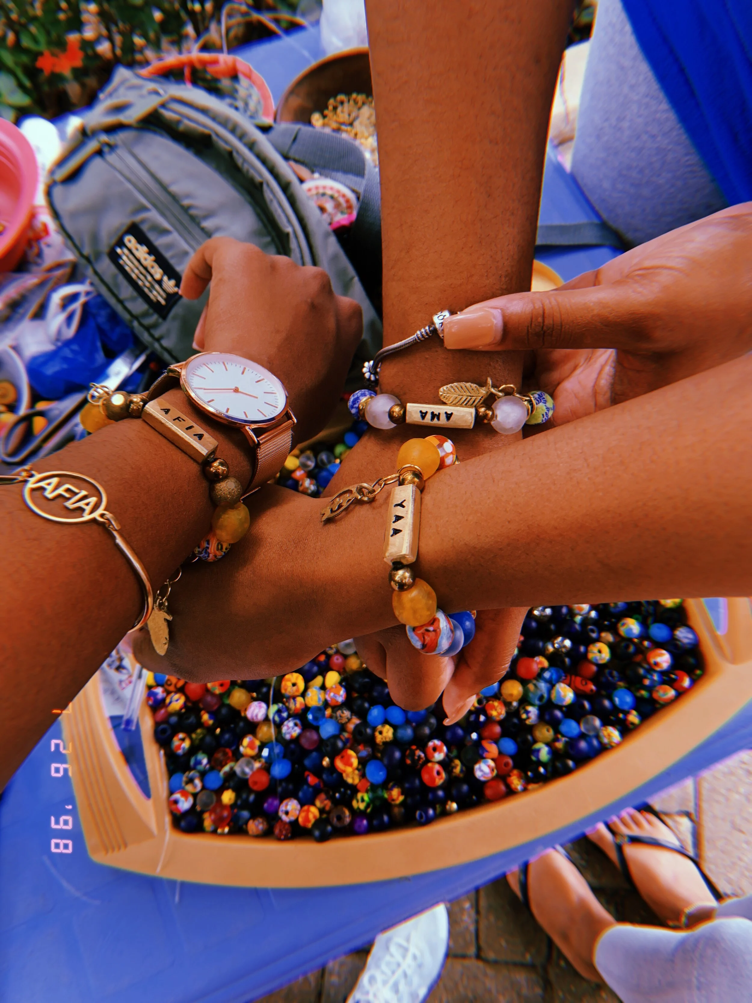  We got bracelets made  Afia = born on Friday  