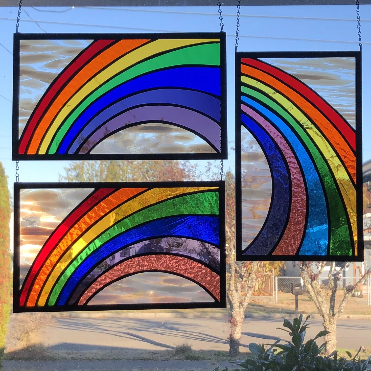 well stained rainbows 10.5-11.5 Rainbow Over Beach Paradise Sunrise Stained Glass Tropical  main image 4