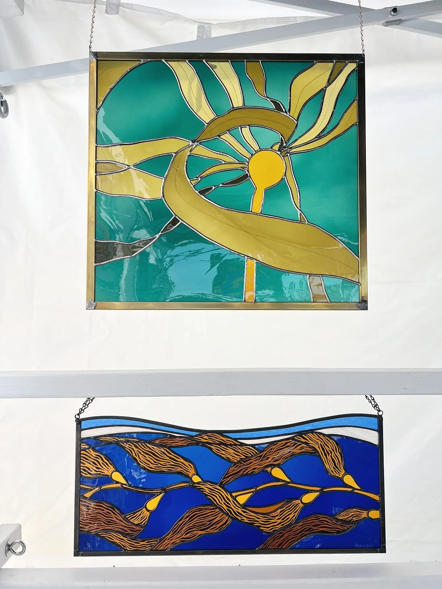 Open studios starts tomorrow! Will I see you? #stainedglass #mosaic #santacruzartist #openstudios @artscouncilsc #oceanart #beachlife #divelife #stainedglassseaweed #stainedglassmountains #supportsmallbusiness