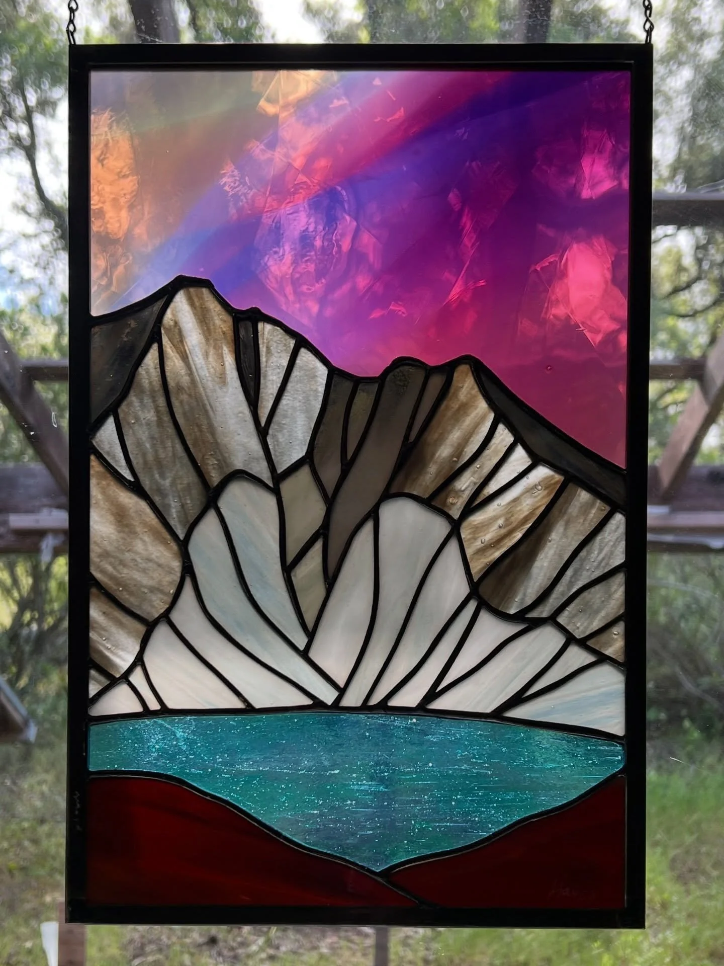 For my Oregon buddies- a view of Broken Top Mountain from the Sisters. #bendoregonlife #stainedglassart #mountainart #mountainlife  9 3/4&rdquo;x 15&rdquo;