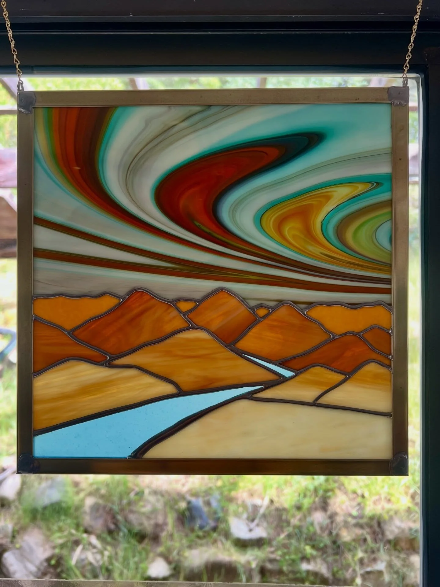 Desert vibes. Coming to the @saratogarotaryartshow this weekend! #stainedglassart #desertvibes #landscapeart #rareskiescollection