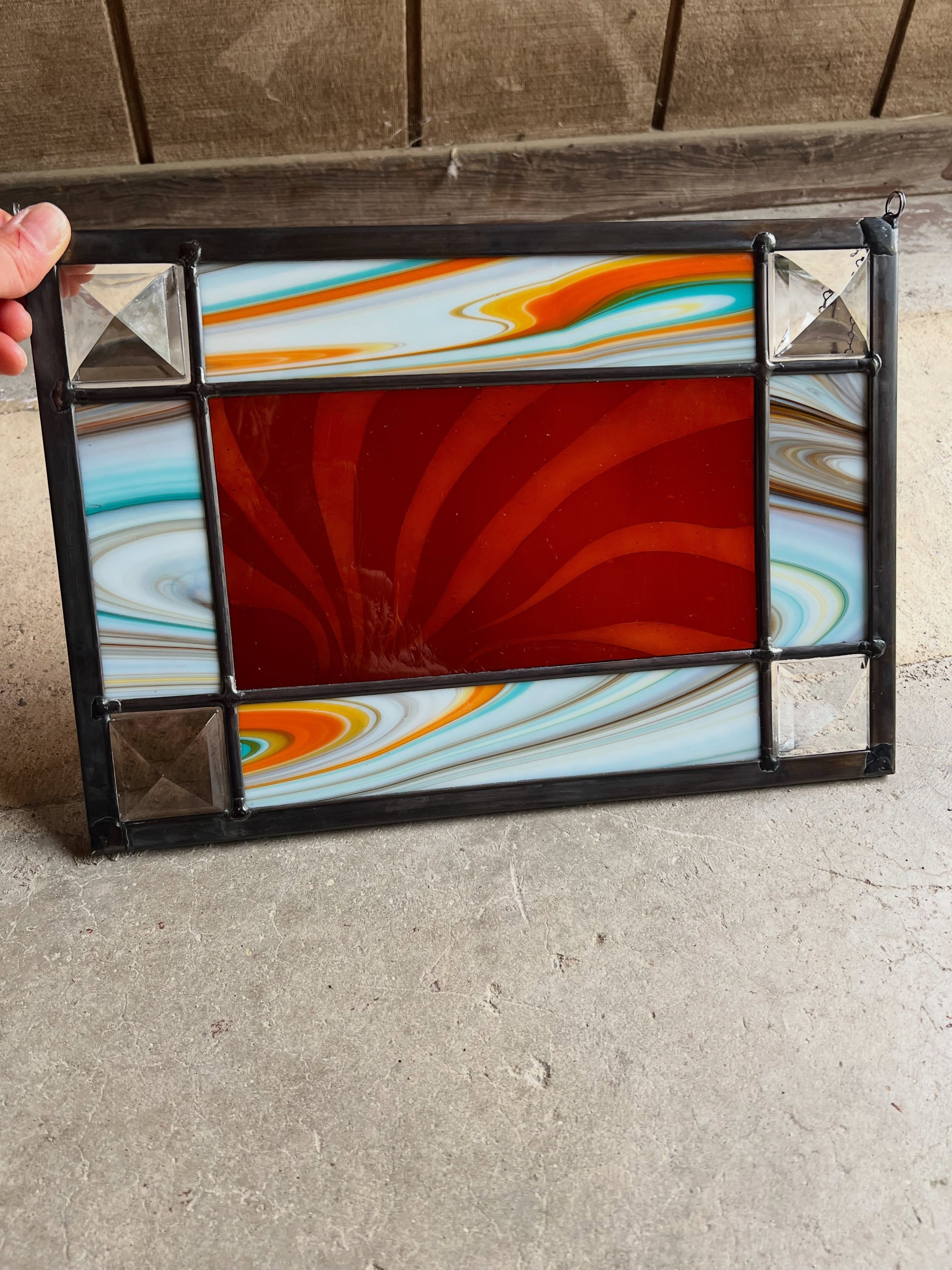 Playing around with swirls and those desert colors. 10&rdquo;x13.5&rdquo; #stainedglass #desertvibes *Available*