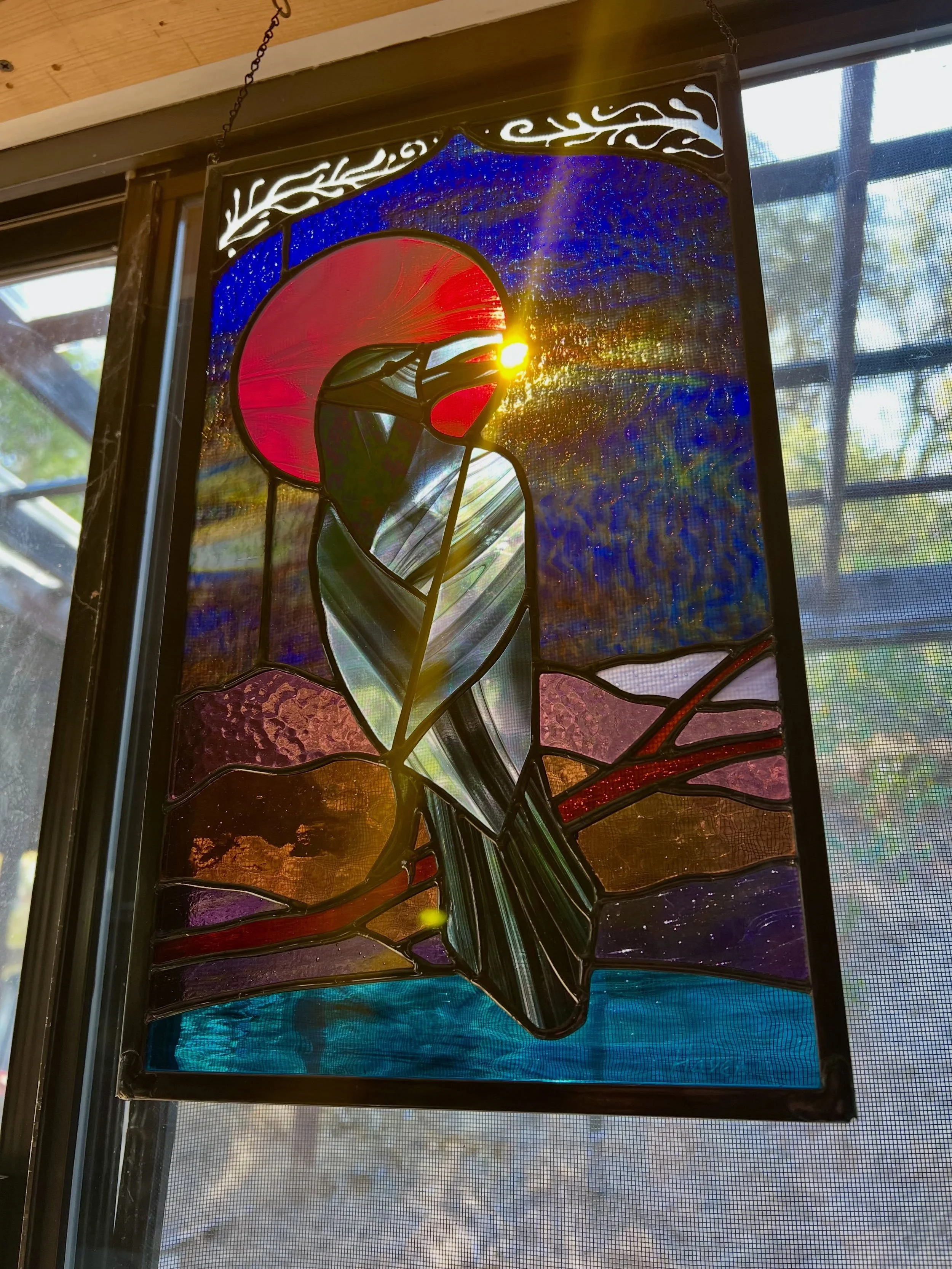 The Light Thief III 9 1/2&rdquo;x16&rdquo; 
Steals my heart every time. 
#stainedglassart
#Raven #windowart *available*