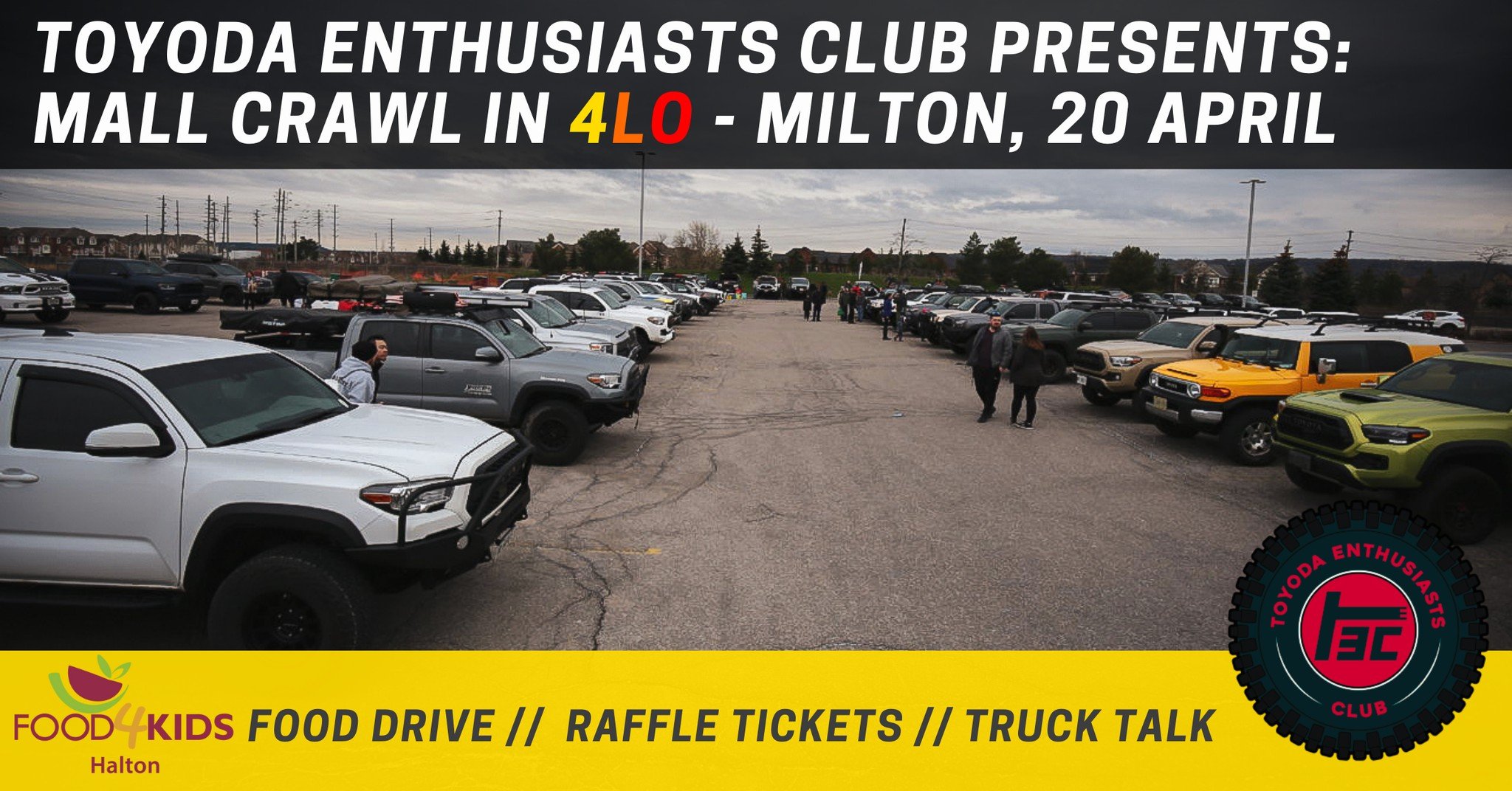 🛻 Come out to the SOTEC Mall Crawl in 4LO Meetup! 🛻

Meet other Toyota Enthusiasts, check out their builds and show off your truck! 

Where: 6941 Derry Rd, Milton, ON L9T 7H5
https://goo.gl/maps/KkJWQzwnMzHfJ7jd8

When: Saturday, April 20, 2024 @NO
