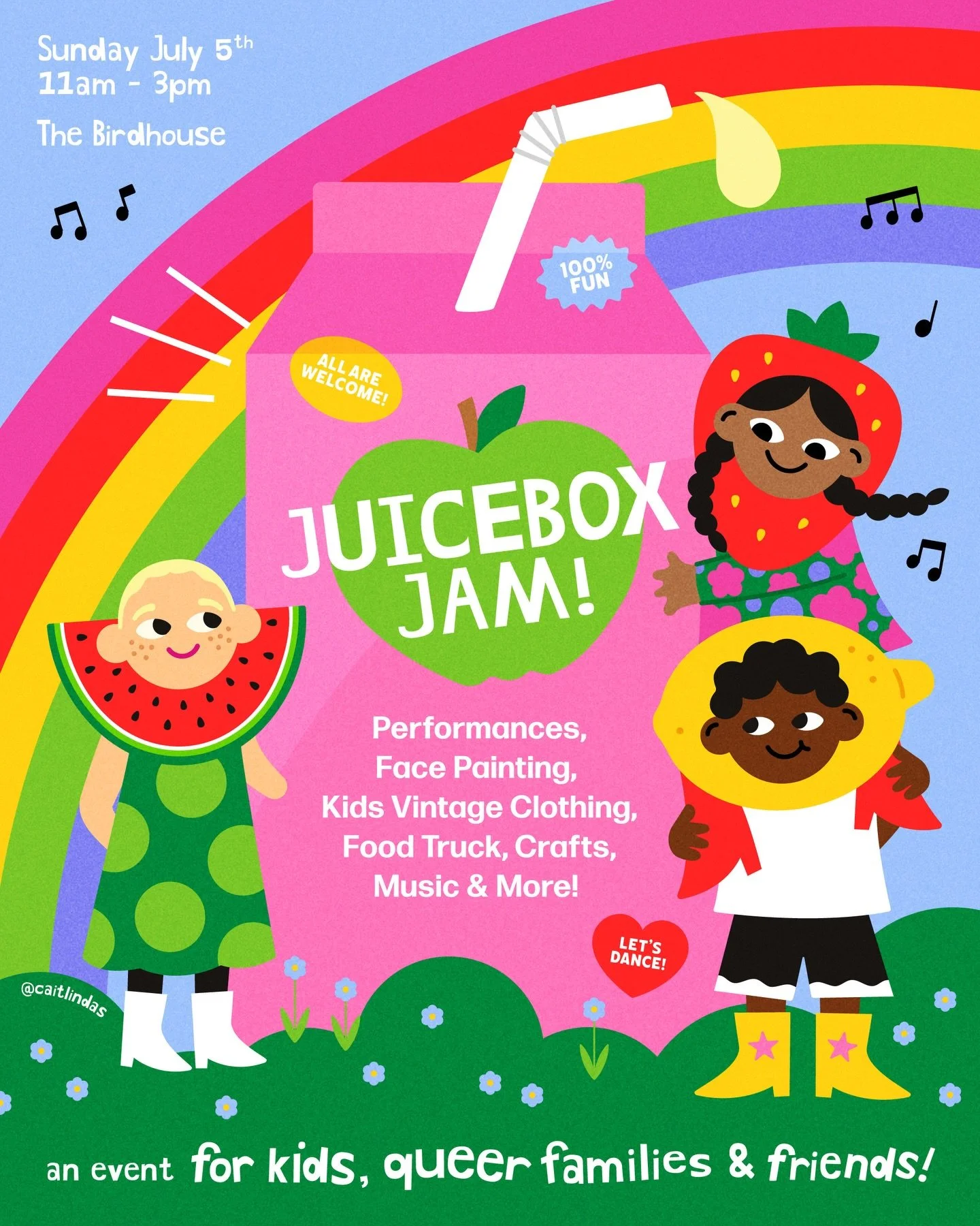 It's that time of year again - 🧃 @juiceboxjam.fam 🍏 is back to get the whoooole family's butts shakin on Sunday July 5th! Put on your best dancing shoes and join us for an afternoon of kid-friendly party jams, face painting, curated kids vintage by