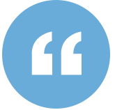 Blue circle with white quotation marks inside