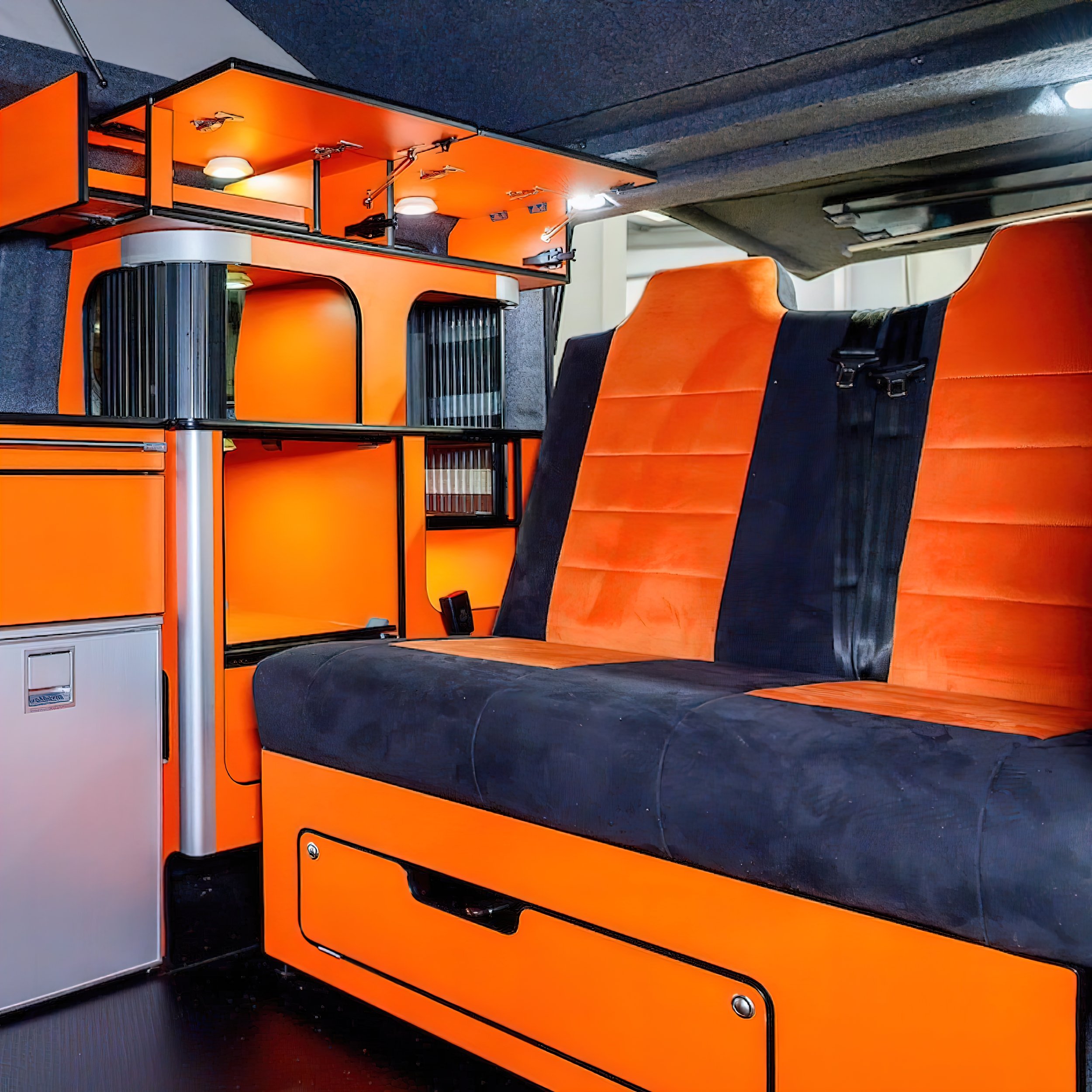  Taking a peek inside, we see that the company has done some things with the base PHEV van. Such as the side kitchen, which has been partially replaced with easily removable modules.&nbsp;&nbsp;  This allows for a more flexible trip and can hopefully