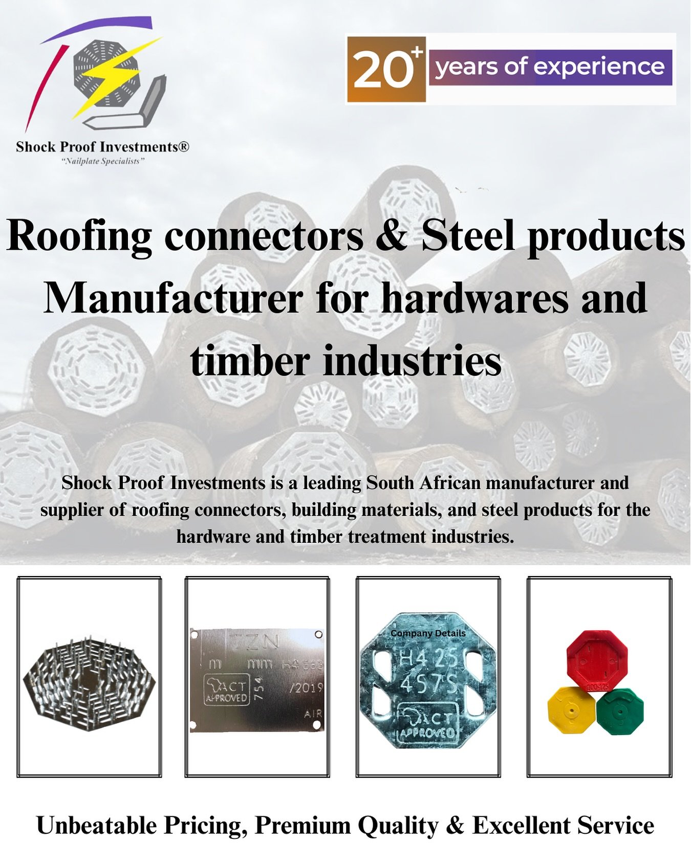 Your Trusted Supplier to the Timber Treatment Industry! 🔩

At Shock Proof Investments, we&rsquo;re committed to powering your timber operations with reliable products, innovative solutions, and unbeatable service.

✔️ High-Quality Nailplates
✔️ Expl