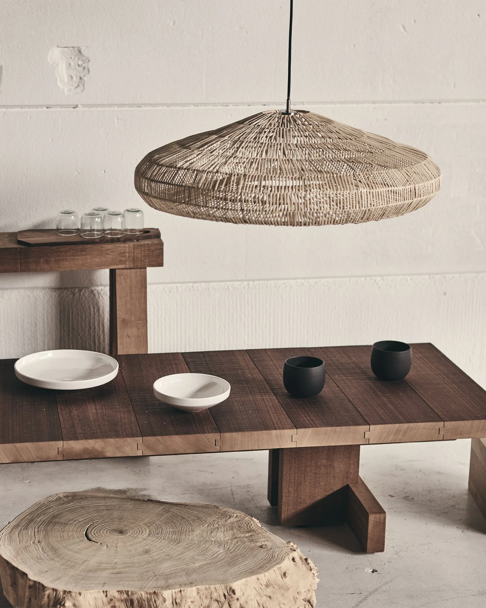 Mark Eden Schooley design of lighting in rattan for Ay Illuminate brand