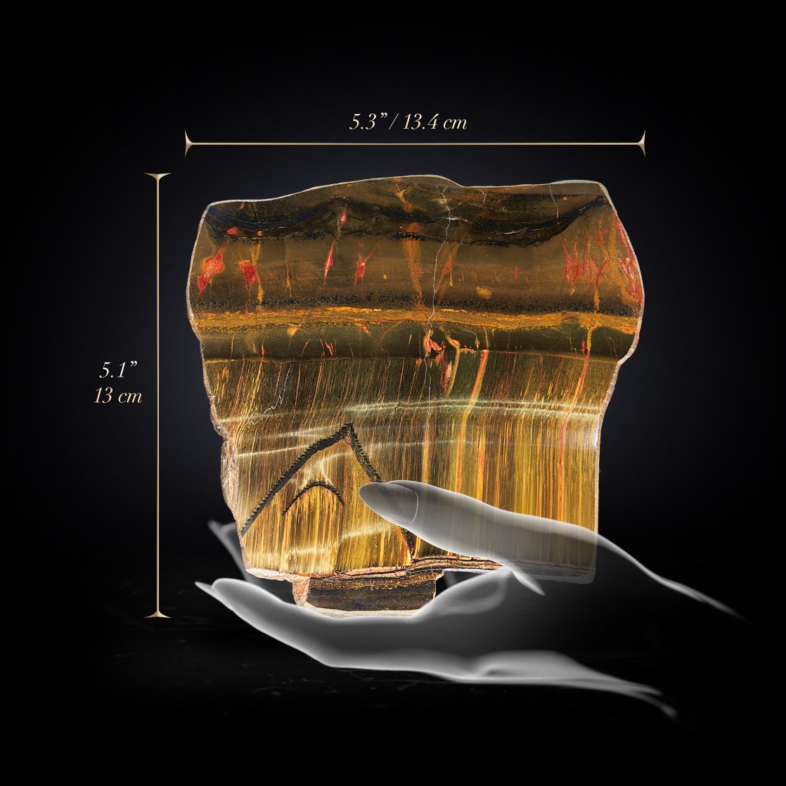 Image Description: The Marra Mamba slab's measurements are: 5.3 inches long by 5.1 inches wide or 13.4 centimeters long by 13 centimeters wide.