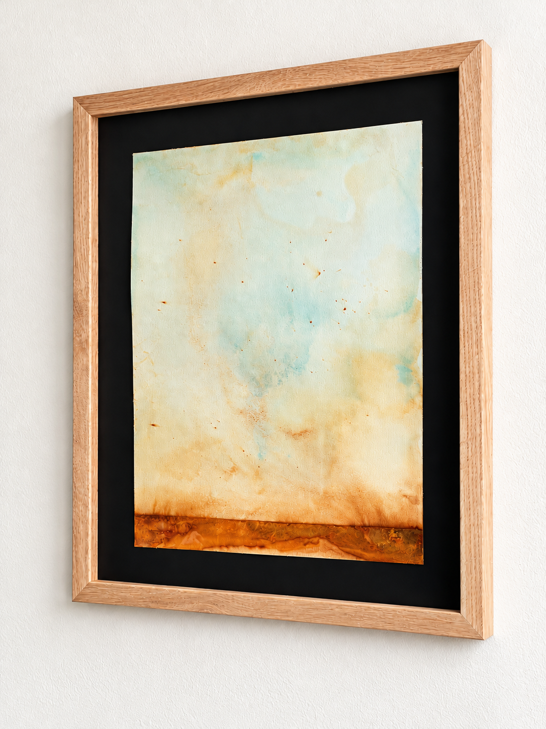 Framed Abstract Watercolour in Ochre and Aqua.png