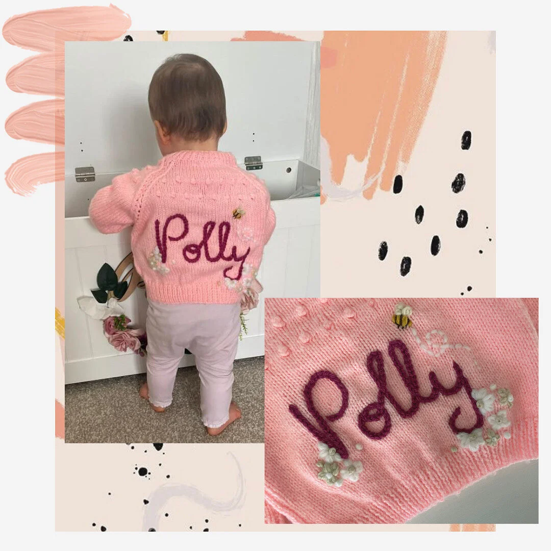 Custom cream 3-4 years knit | Hand personalised baby cardigan