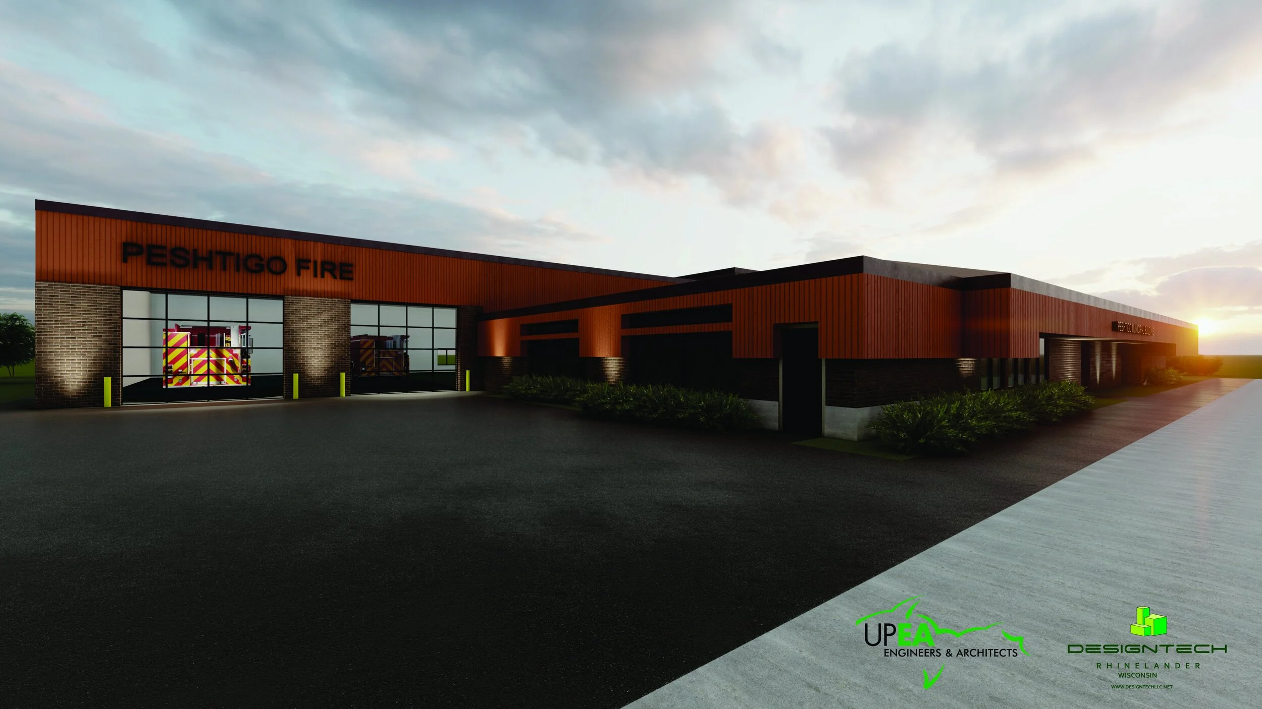 Design of Firestation in Peshtigo by building design management company in Rhilander WI