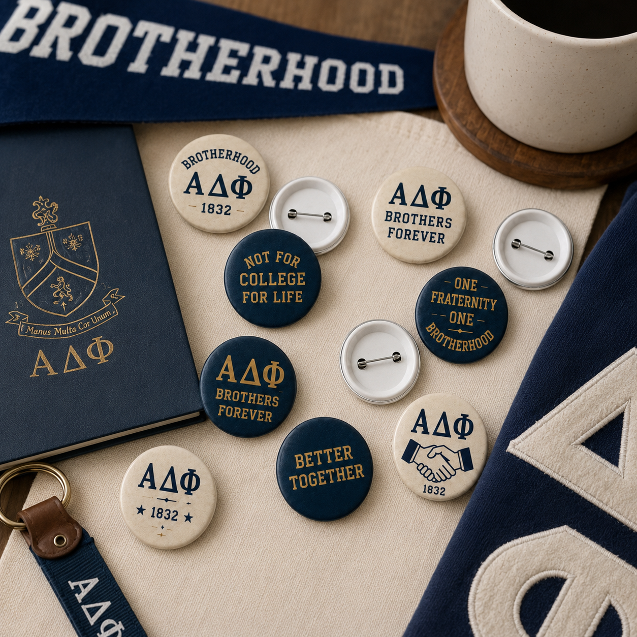 Premium Alpha Delta Phi Brotherhood Pin Back Button Collection | Official Fraternity Buttons