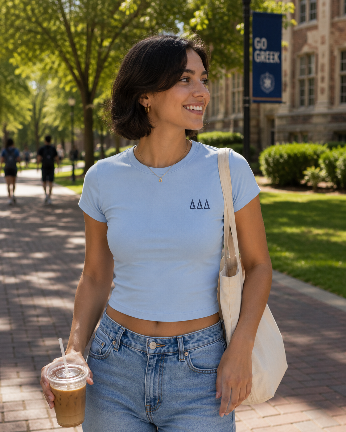 Premiun Delta Delta Delta Embroidered Baby Tee | Minimalist Tri Delta Crop Top