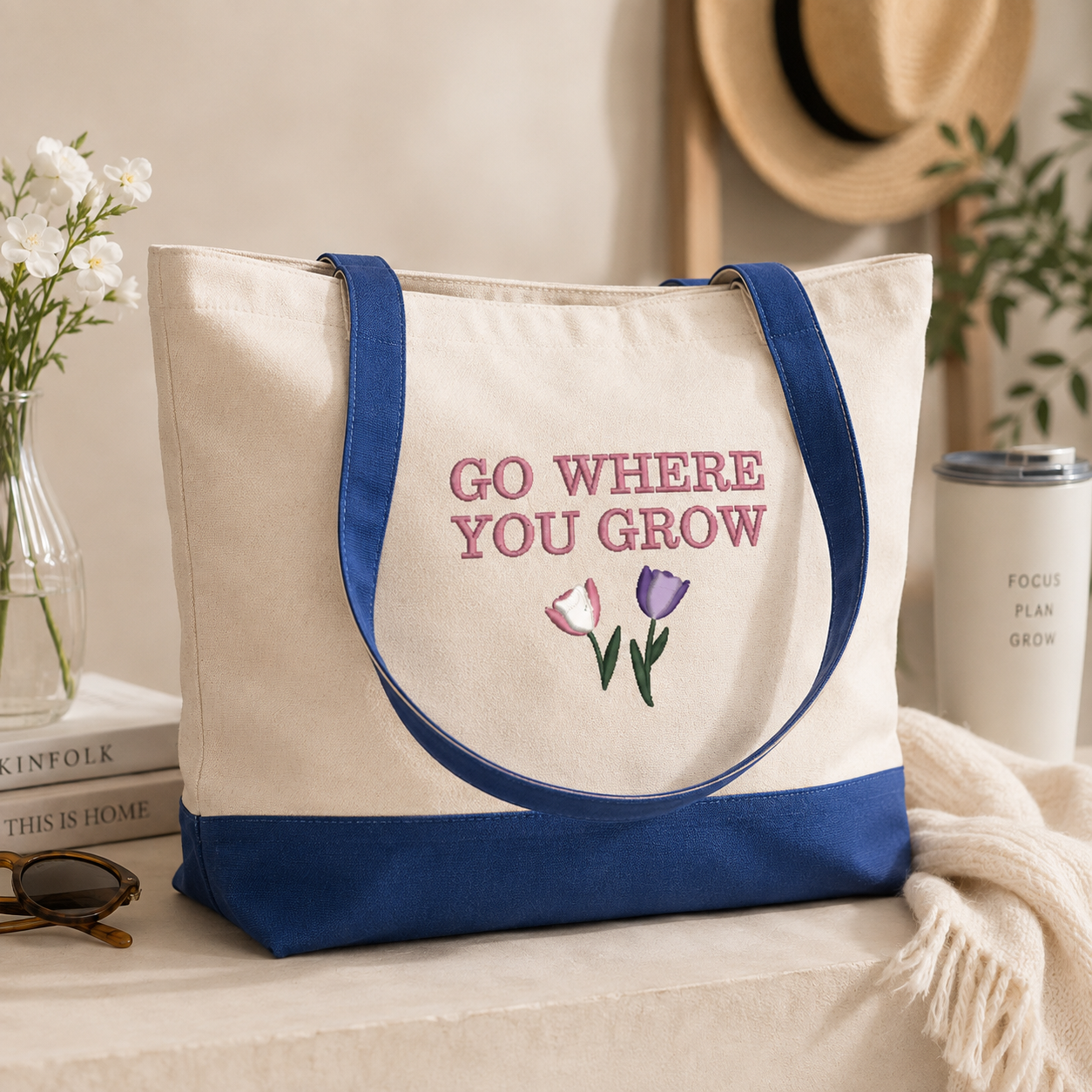 Go Where You Grow Embroidered Sorority Tote Bag