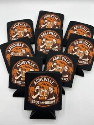 Image of coozies with Asheville Bros and Brews logo