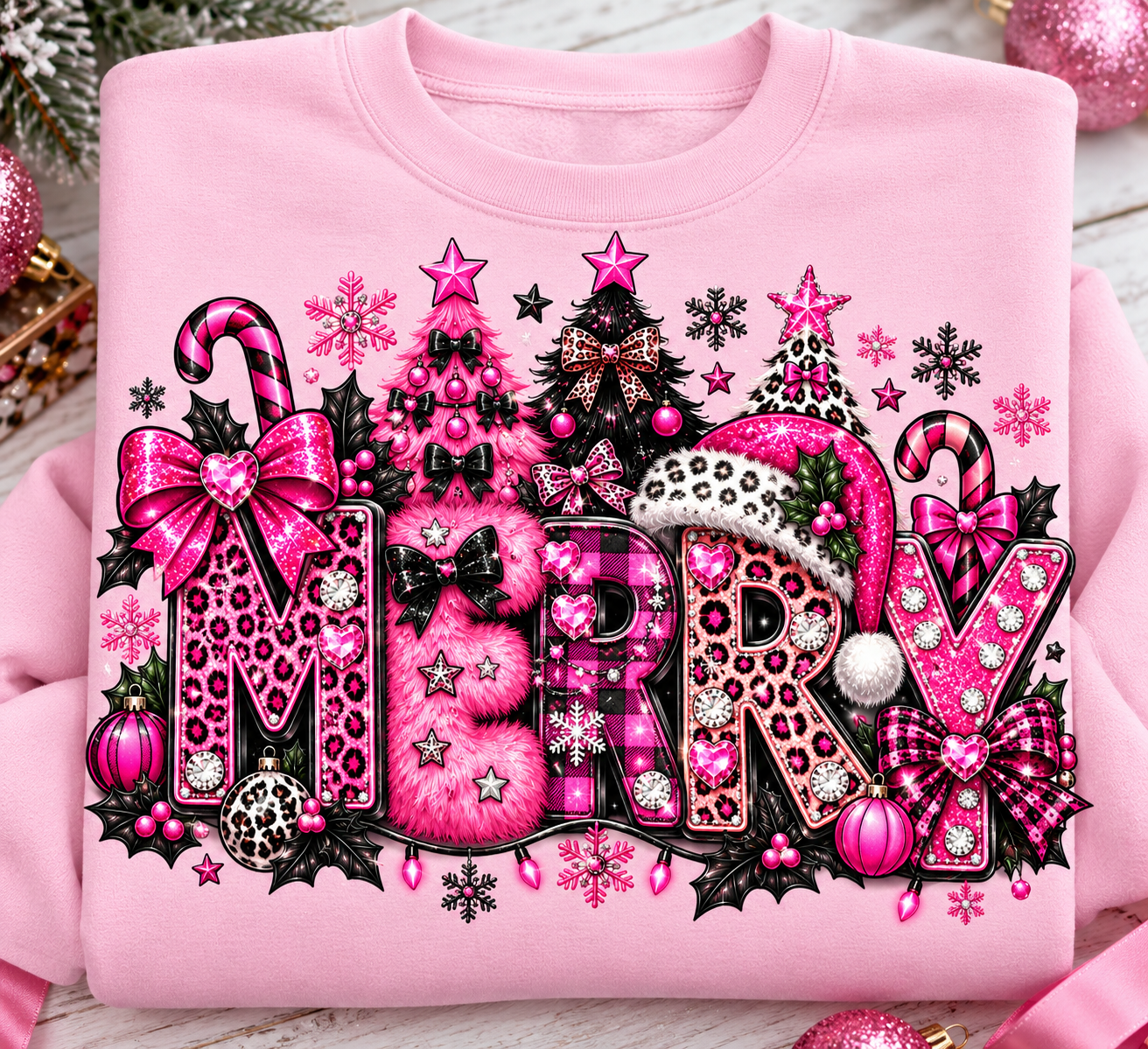 Glamorous Pink MERRY Christmas Sweatshirt.png