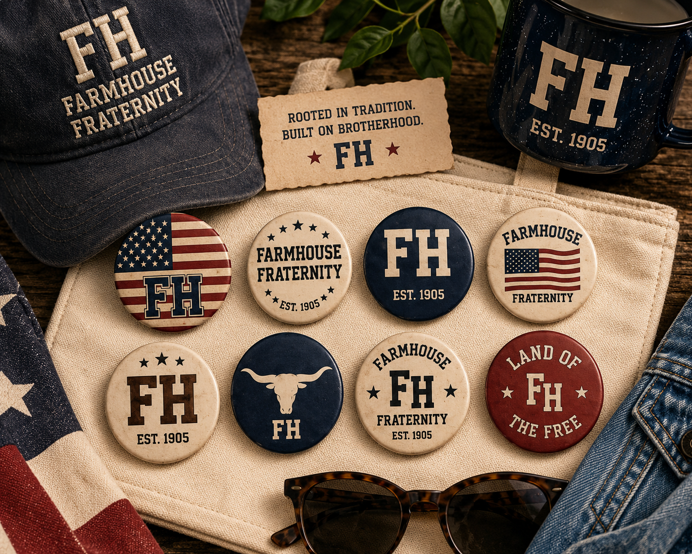 FarmHouse Americana Pin Back Button Collection – Official FH Fraternity Buttons