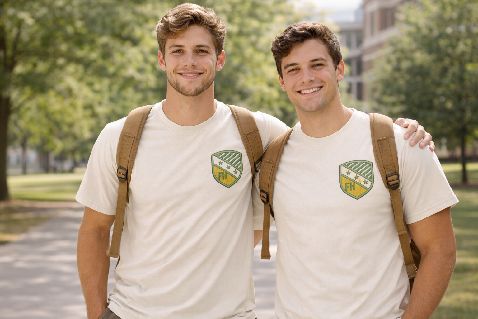 Fraternity apparel with custom embroidered crest design and Greek letters
