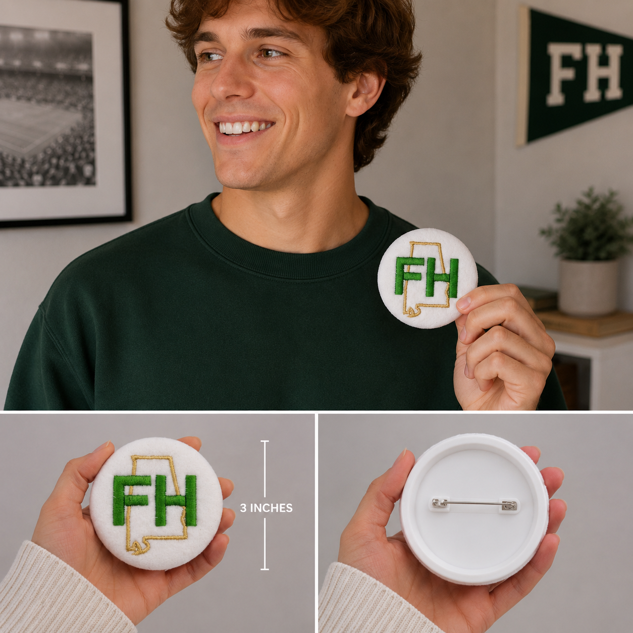 Official FarmHouse Embroidered Button | 3" Fraternity Pin Back