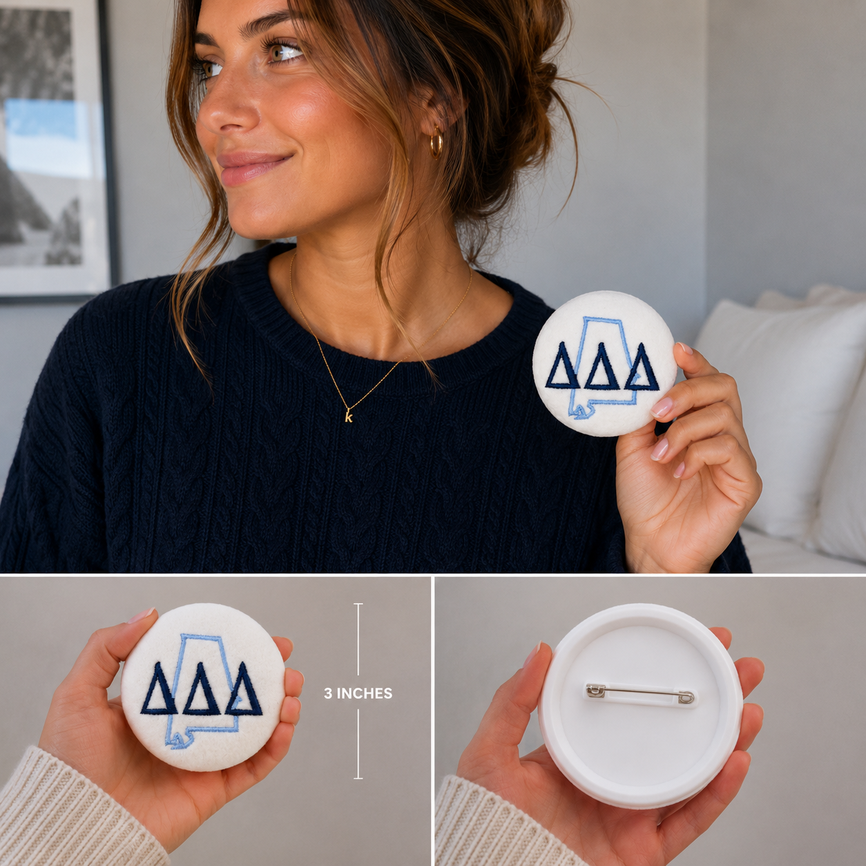 Official Sorority Embroidered Button | 3" Pin Back | Recruitment, Bid Day & Big/Little Gift