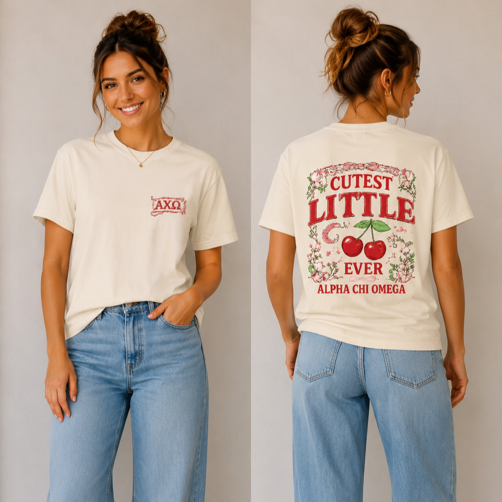 AXO Cutest Little Ever Tee – Alpha Chi Omega Big/Little Shirt Website Description