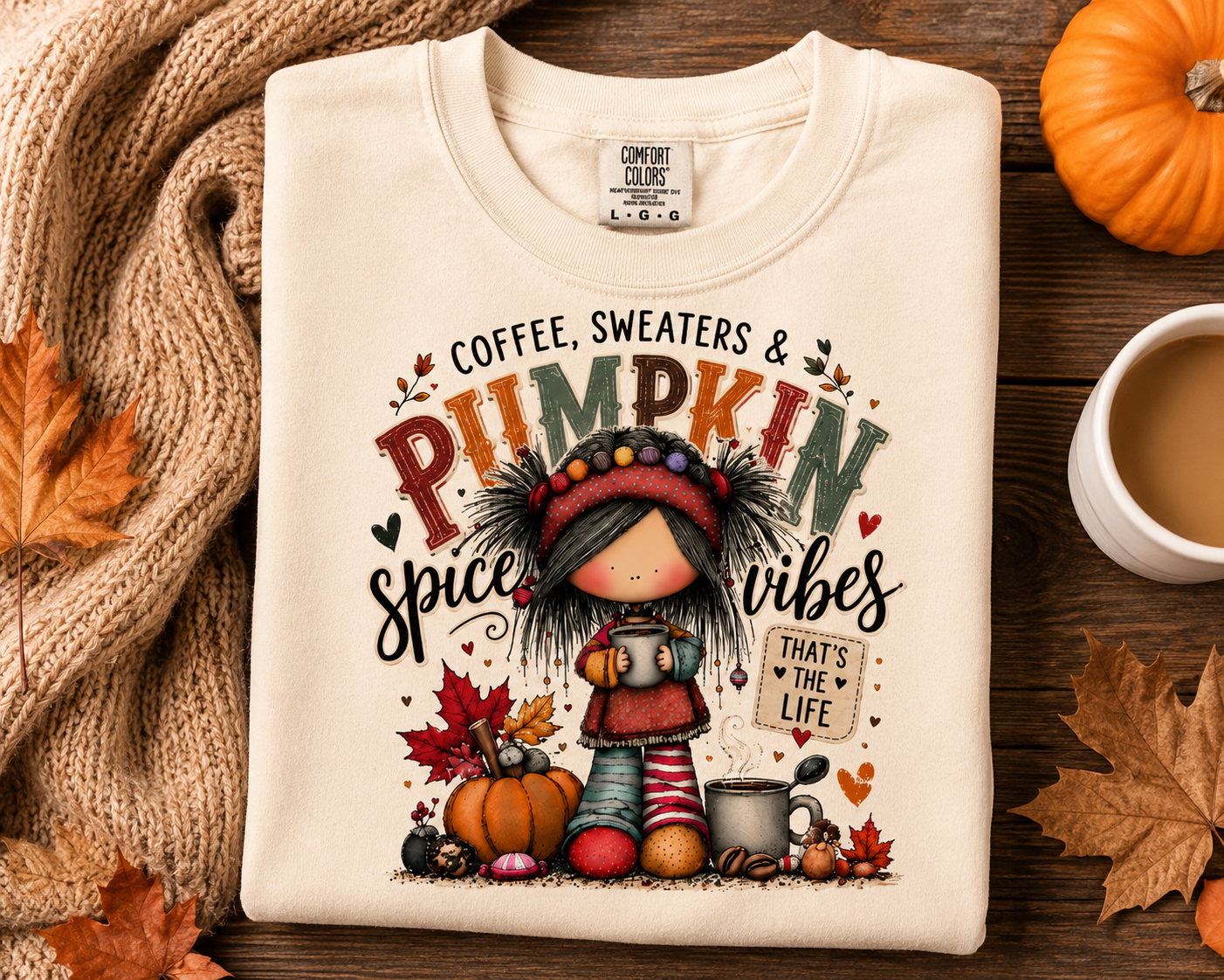 Coffee, Sweaters & Pumpkin Spice Vibes Comfort Colors Tee