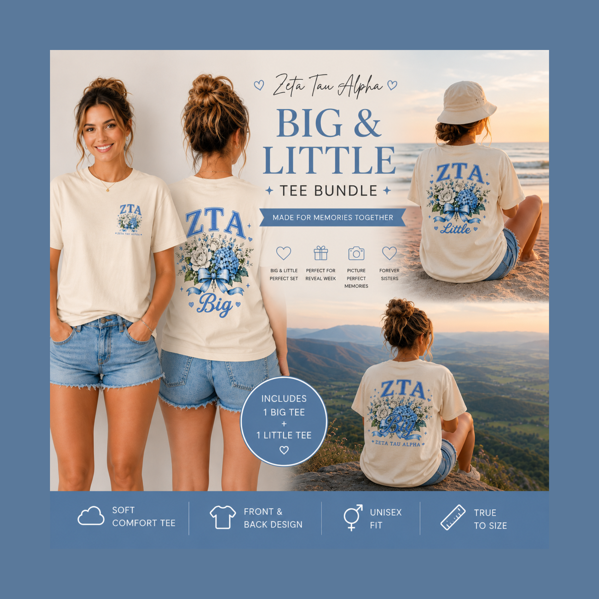Premium ZTA Big & Little Matching Tee Bundle – Zeta Tau Alpha Sister Set