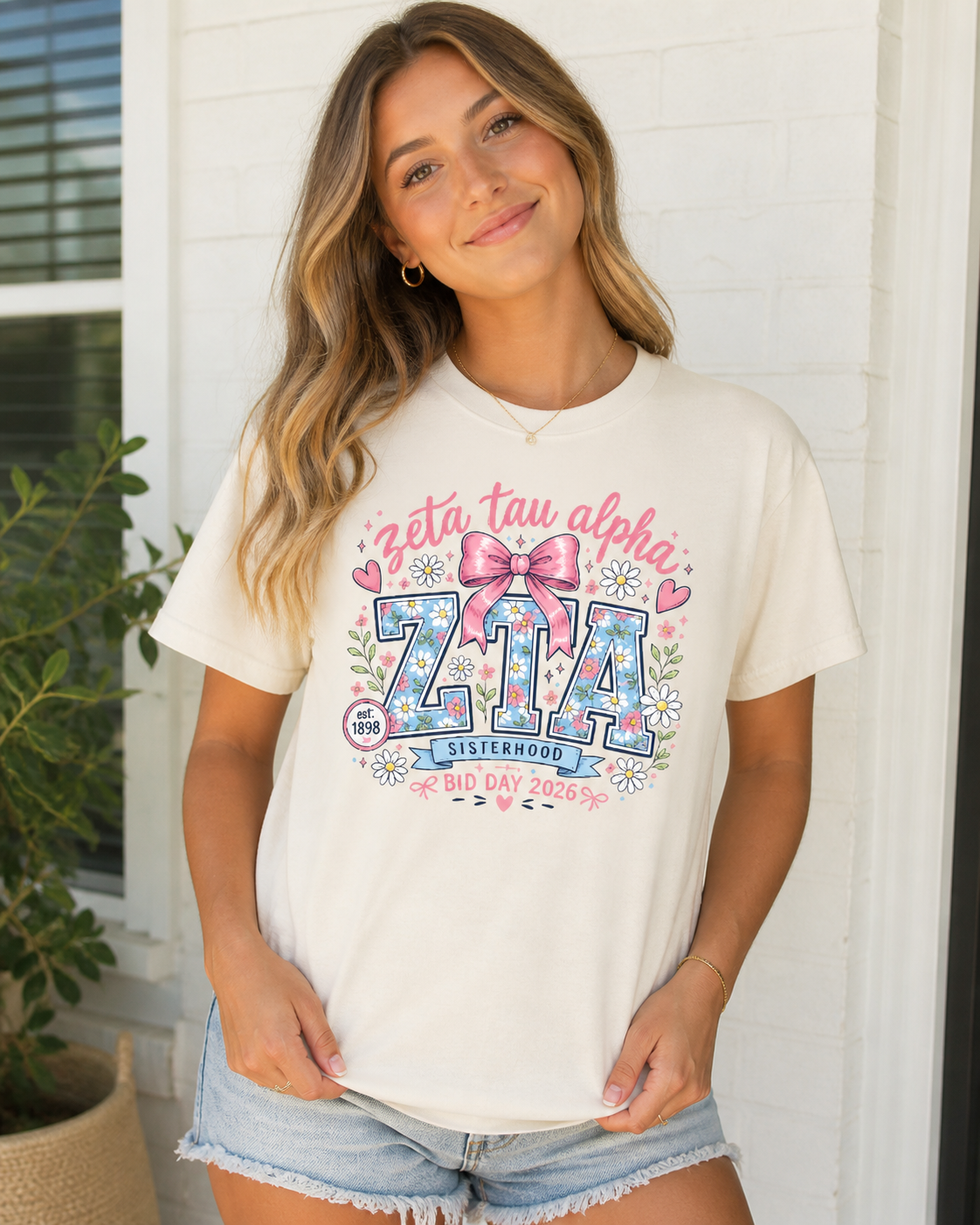 Girl wearing sorority t shirt