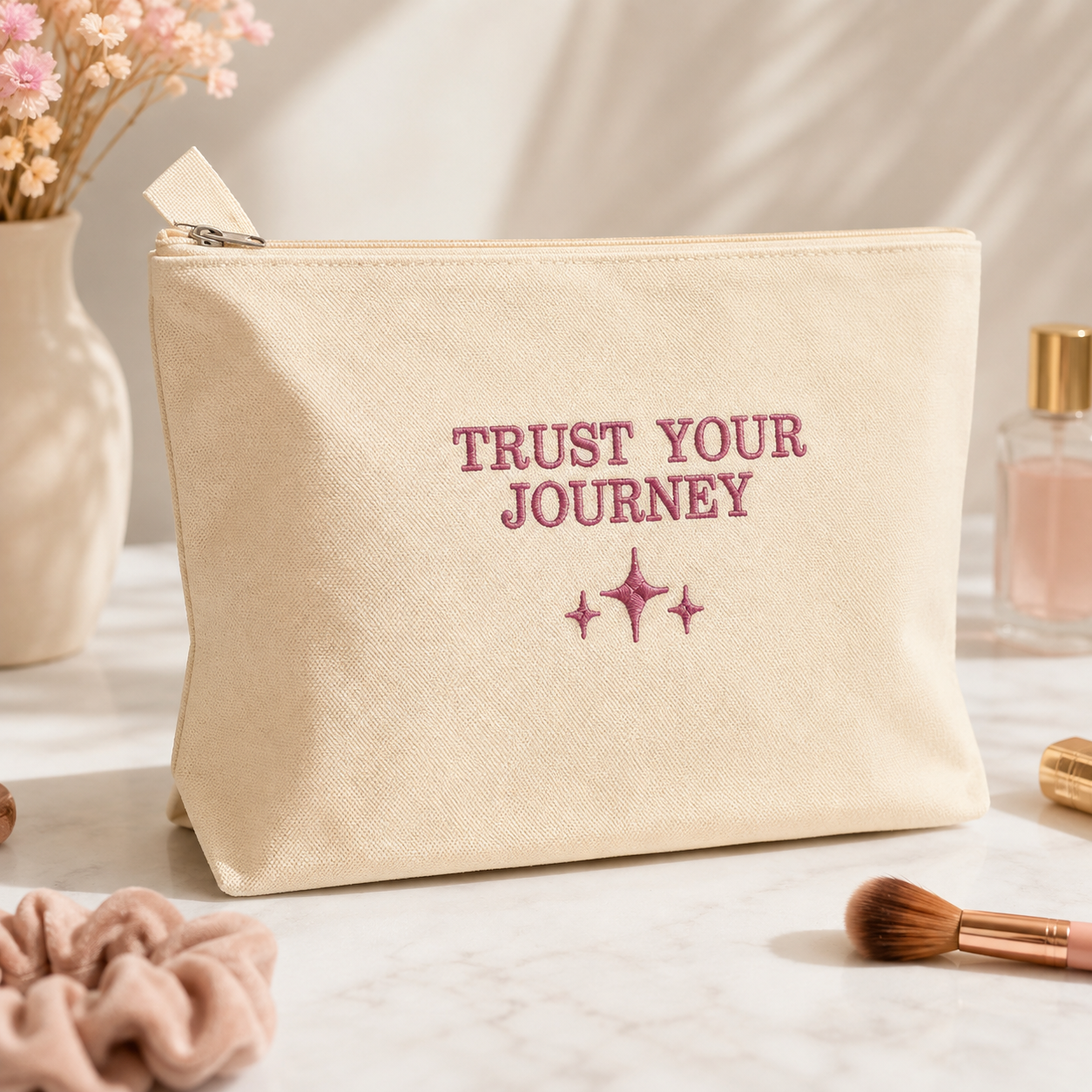 Trust Your Journey Embroidered Makeup Bag