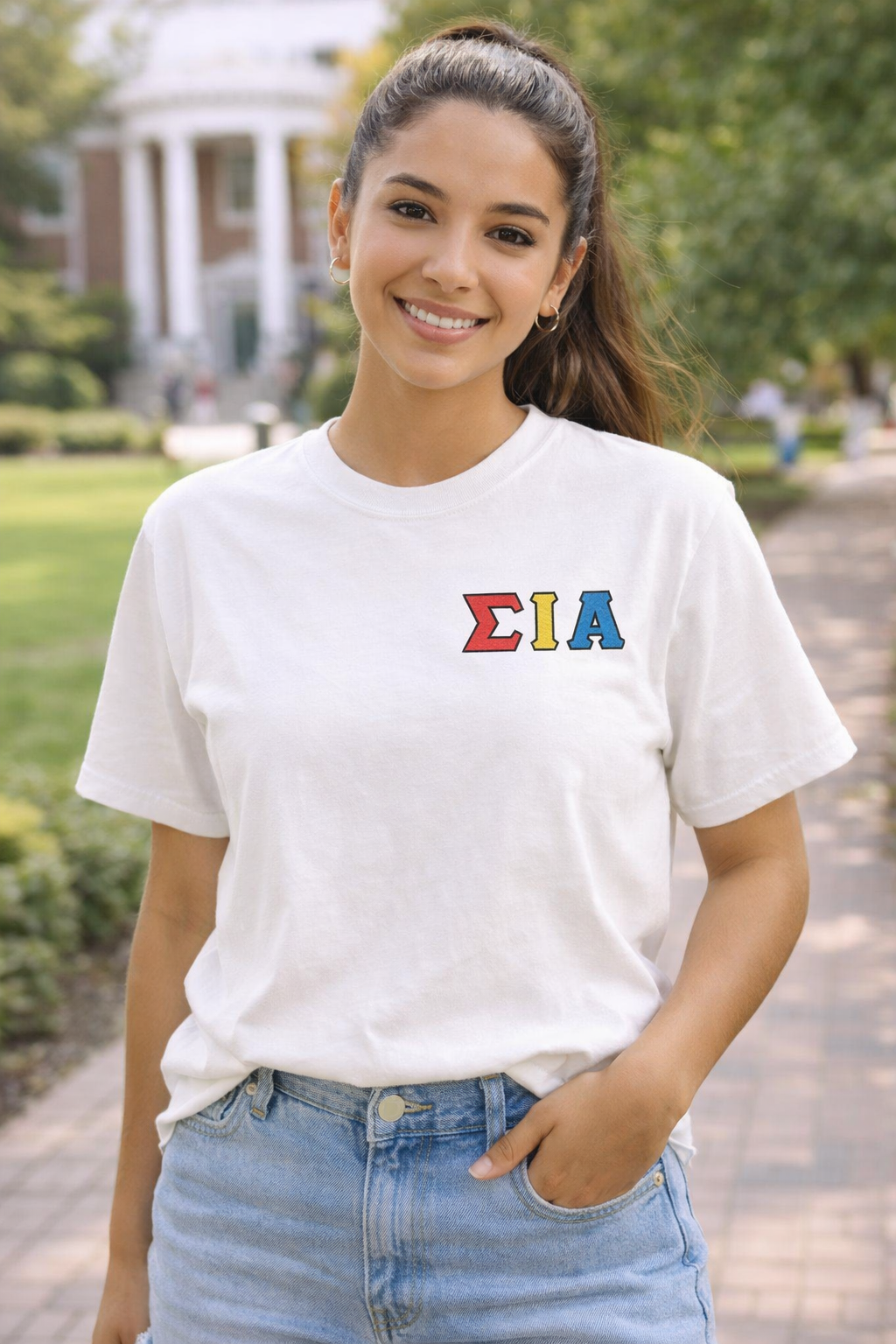 Sigma Iota Alpha Embroidered Tee – Ivory