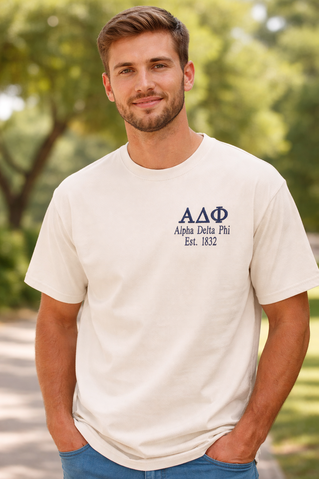 Officially Licensed Ivory Comfort Colors® Embroidered Tee – Minimal Left Chest