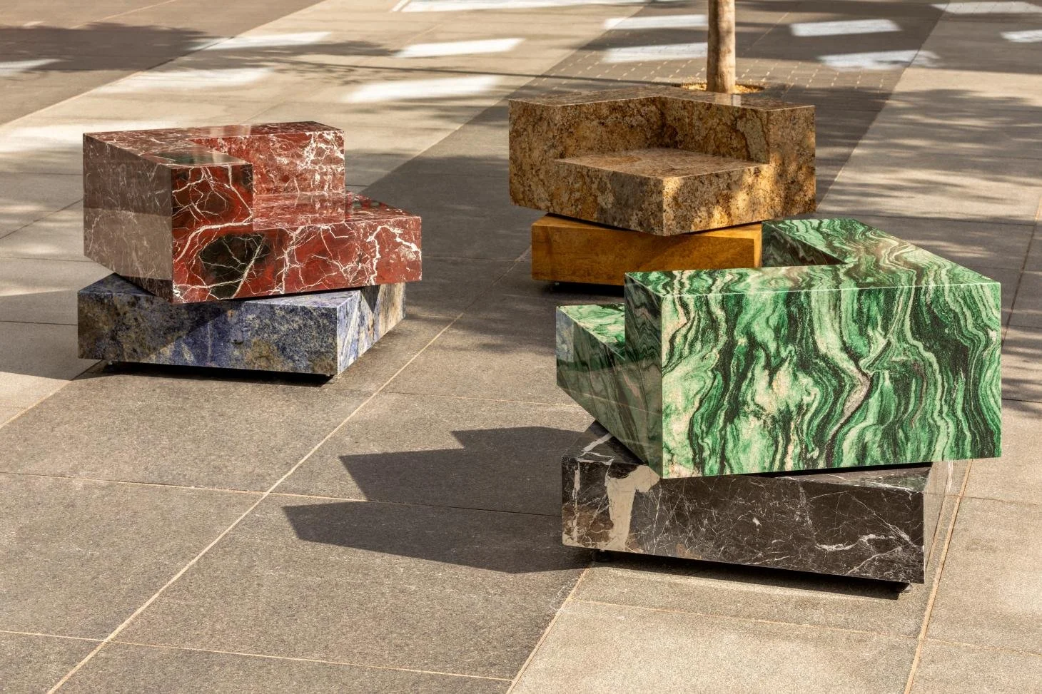 Sabine Marcelis’ swivelling marble seats bring London square to life