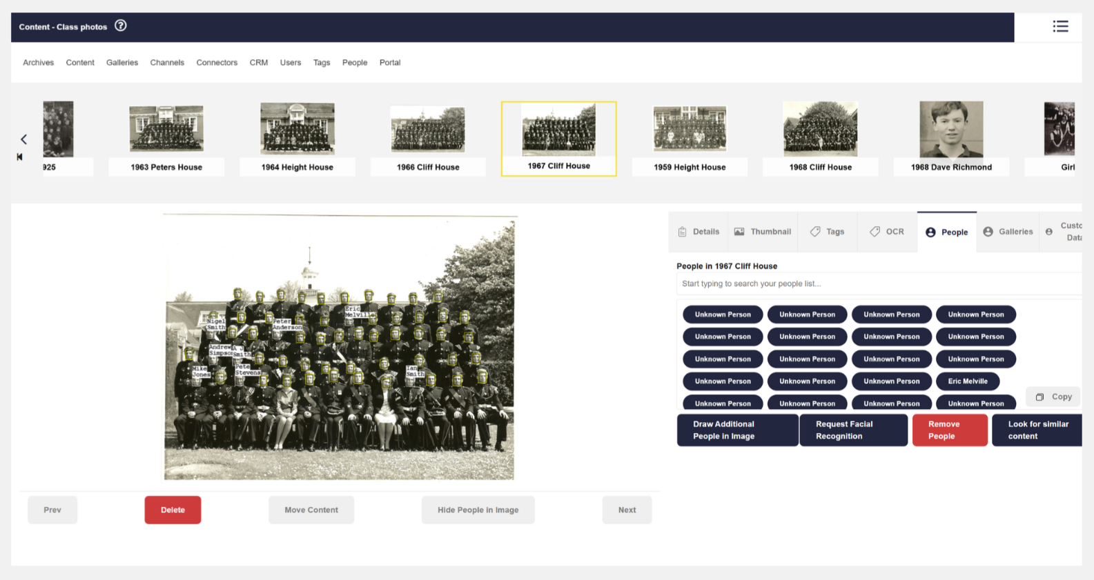 Image showing the facial recognition within YourArchive.