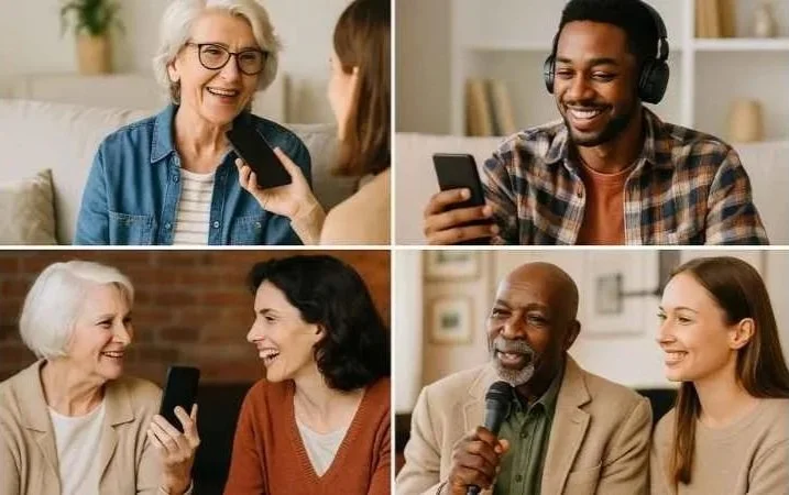 Variety of different people capturing audio and video stories