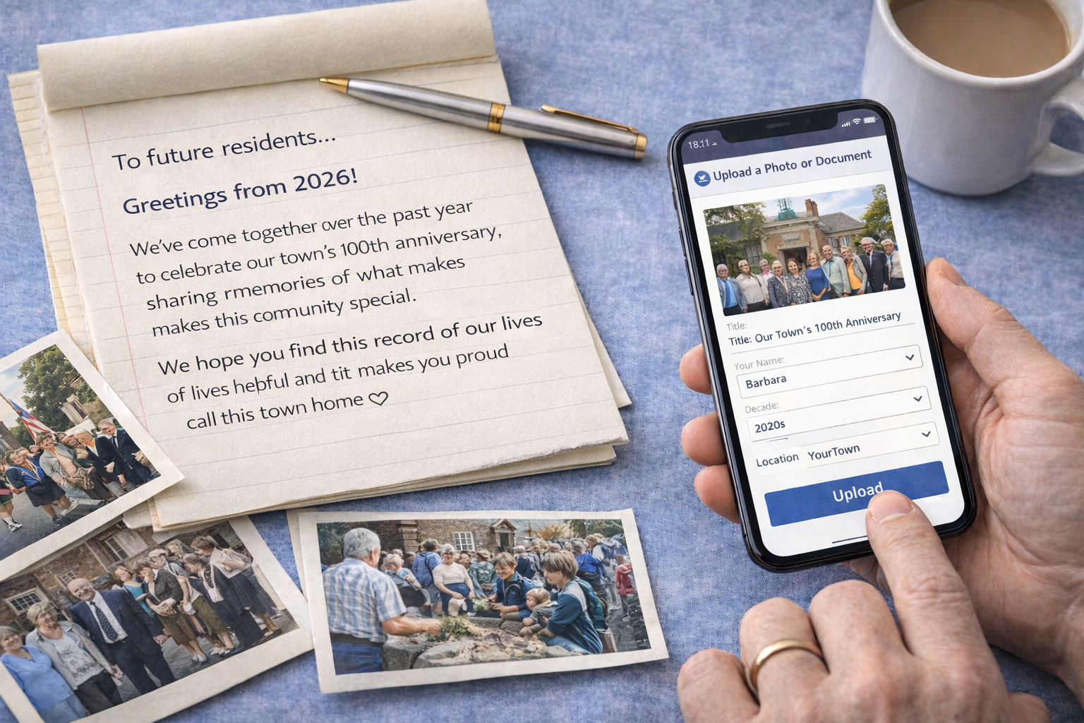 Community digital time capsule collecting messages and memories for future anniversaries